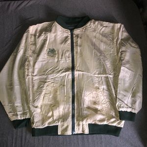 Main Street Las Vegas Silk & Polyester Tan & Hunter Green Jacket M + Glass